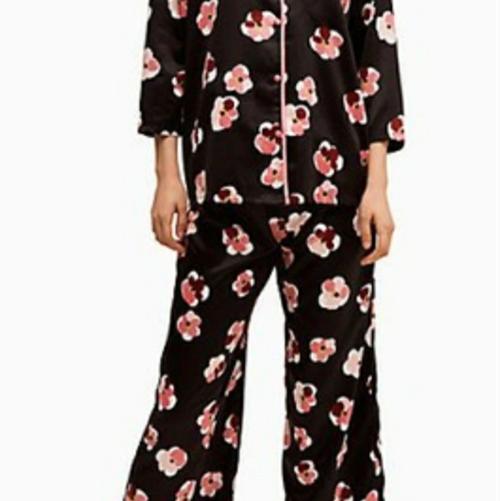 Kate Spade "Dawn Dusk Buds" Satin Pajama 2 Piece Set 2019